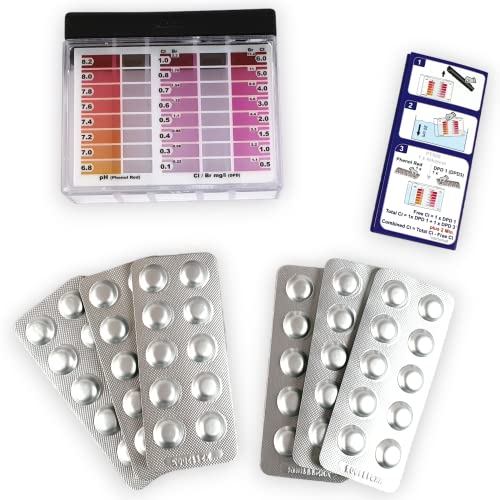 Wiesel Tester PH e Cloro per Piscina | con 60 compresse per test rapido ciascuna 30 x Chlor DPD1 e 30 x pH Phenol Red | Pooltest | Analisi Durezza Acqua | Tester dell'Acqua | Accessori per Piscine